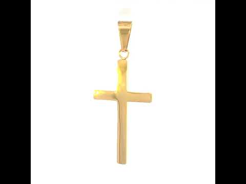 Stainless Steel Yellow-tone Mens Shiny Finish Cross Religious Charm Pendant