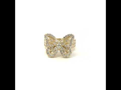 10K Yellow Gold Womens Marquise Baguette Cubic-Zirconia Butterfly Ring