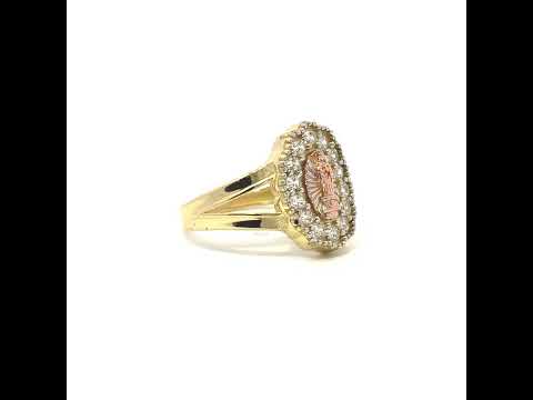 10K Tri-Color Gold Women Cubic-Zirconia Guadalupe Religious Ring