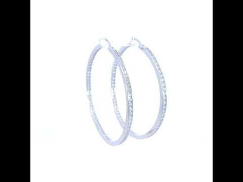 925 Sterling Silver Womens Cubic-Zirconia Inside-Out 3mm-56 Hoop Earrings