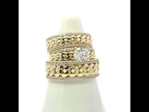 10K Yellow Gold His & Her Cubic-Zirconia Cuban Link Trio Ring Set
