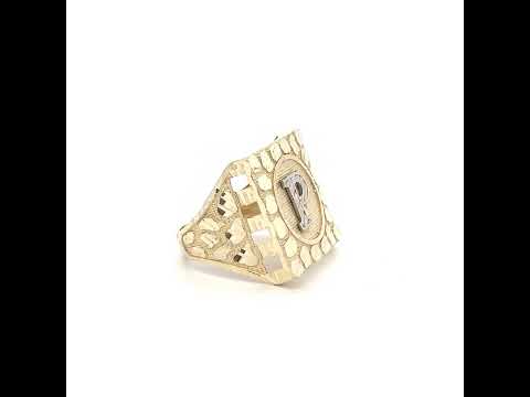 10K Two-Tone Gold Unisex Initial Alphabet P Nugget Ring