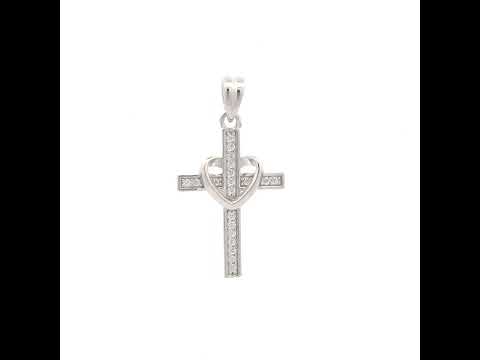925 Sterling Silver Unisex Round Cubic-Zirconia Heart Cross Religious Charm Pendant
