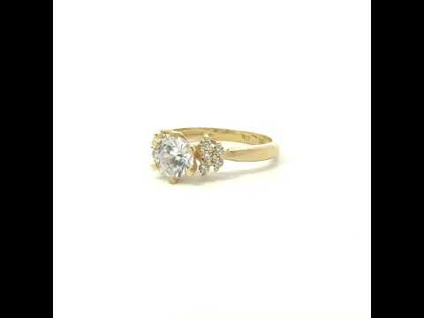 10K Yellow Gold Womens Cubic-Zirconia Spiral Halo Engagement Ring