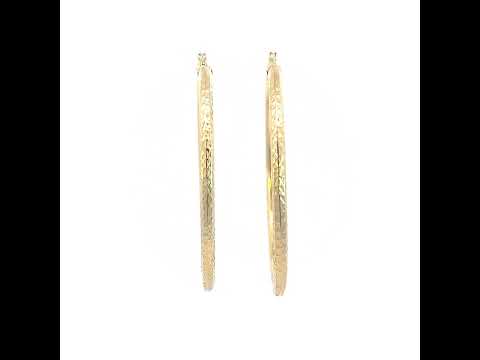 10K Yellow Gold Womens Round Tube Diamond-cut Patterned Fancy Hoop Earrings 3mm-57