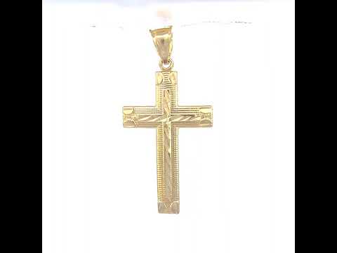 10K Yellow Gold Diamond-Cut Mens Cross Religious Charm Pendant