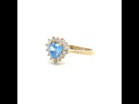 10K Yellow Gold Womens Round Heart White Aquamarine Cubic-Zirconia Fashion Ring