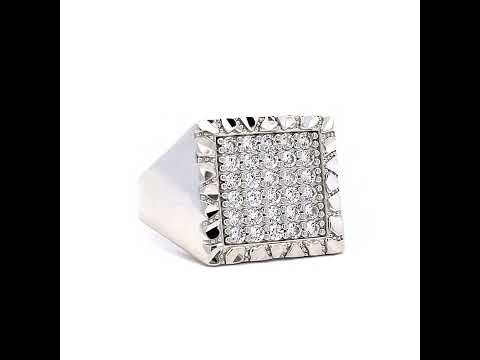 925 Sterling Silver Mens Cubic-Zirconia Square Head Fashion Ring Size 10