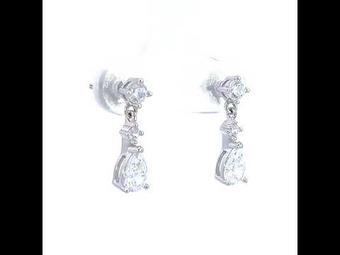 925 Sterling Silver Womens Pear Round Cubic-Zirconia Drop Dangler Earrings