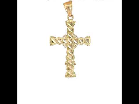 10K Yellow Gold Unisex Textured Budded Cross Religious Charm Pendant