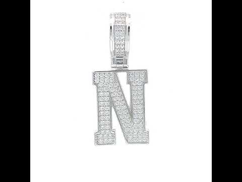 925 Sterling Silver Unisex Cubic-Zirconia Initial Letter N Charm Pendant