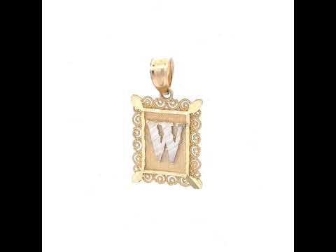 10K Two-Tone Gold Unisex Diamond-Cut Initial W Charm Pendant