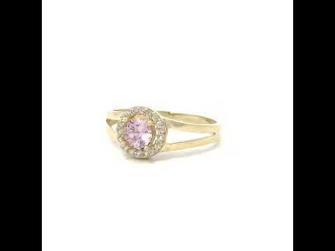 10K Yellow Gold Womens White Pink Cubic-Zirconia Fashion Birthstone Ring