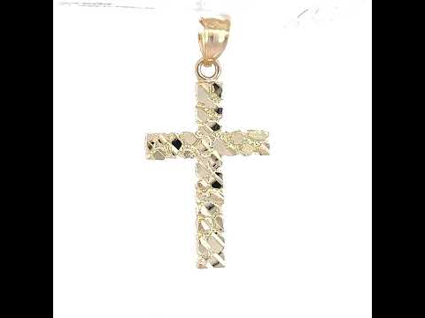 10K Yellow Gold Unisex Nugget Latin Cross Religious Charm Pendant