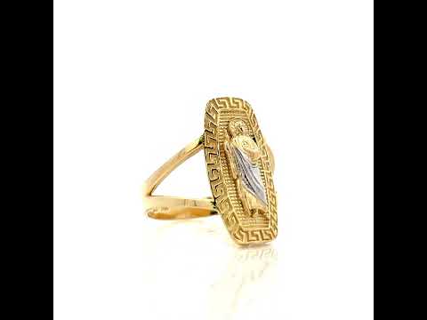 10K Two-tone Gold Womens St. Jude Religious Greek Key Patterned Ring