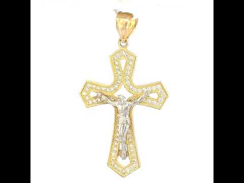 10K Two-tone Gold Mens Cubic-Zirconia Crucifix Cross Religious Charm Pendant