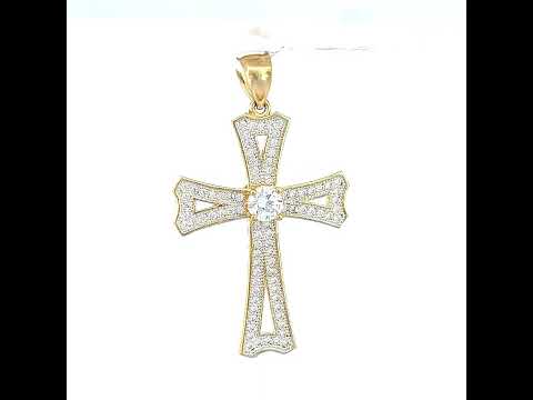 10K Two-tone Gold Mens Cubic-Zirconia Cross Religious Charm Pendant