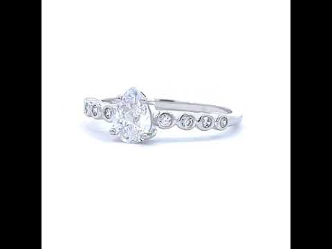 925 Sterling Silver Womens Pear Round Cubic-Zirconia Fashion Engagement Ring