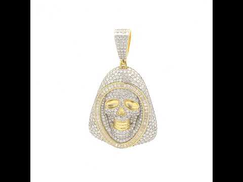 925 Sterling Silver Yellow-Tone Mens Baguette Round Moissanite Grim Reaper Angel Religious Pendant