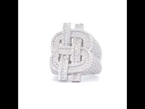 925 Sterling Silver Mens Cubic-Zirconia Dollar Sign Currency Ring S10