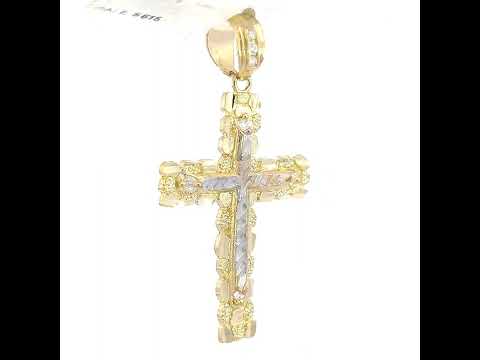 10K Two-Tone Gold Mens Cubic-Zirconia Religious Cross Charm Pendant