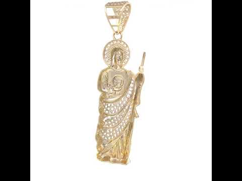 10K Yellow Gold Mens Cubic-Zirconia St. Jude Religious Charm Pendant