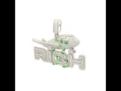 925 Sterling Silver Mens 5.40ct, 3.80ct Moissanite Money Airplane Enameled Fashion Pendant