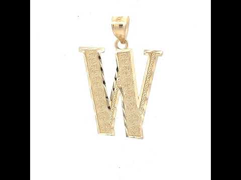 10K Yellow Gold Diamond-Cut Mens Letter W Initial Charm Pendant
