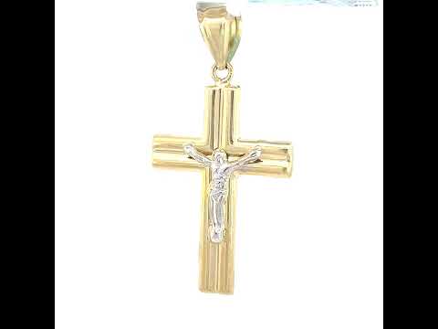 10K Gold Two-Tone Mens Cross Crucifix Religious Charm Pendant
