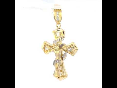 10K Two-Tone Gold Mens Princess Cut Cubic-Zirconia Religious Cross Crucifix Charm Pendant