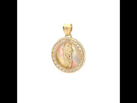 10K Tri-Color Gold Unisex Cubic Zirconia Cubic-Zirconia Saint Jude Religious Round Charm Pendant