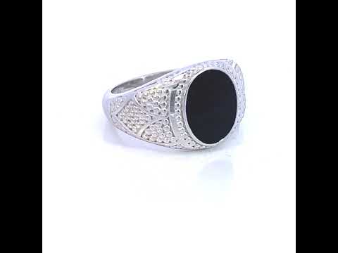925 Sterling Silver Mens Black Enameled Oval Head Fashion Ring Size 11