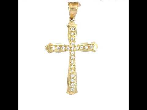 10K Two-Tone Gold Mens Women Cubic Zirconia Cubic-Zirconia Cross Religious Charm Pendant