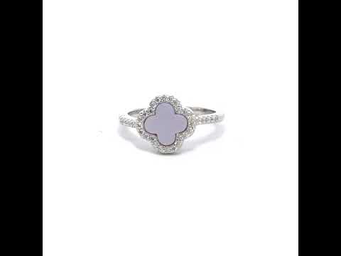 925 Sterling Silver Womens Cubic-Zirconia Blue Enameled Clover Good Luck Ring Size 9