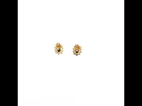 10K Yellow Gold Womens Black White Oval Round Cubic-Zirconia Flower Fashion Stud Earrings