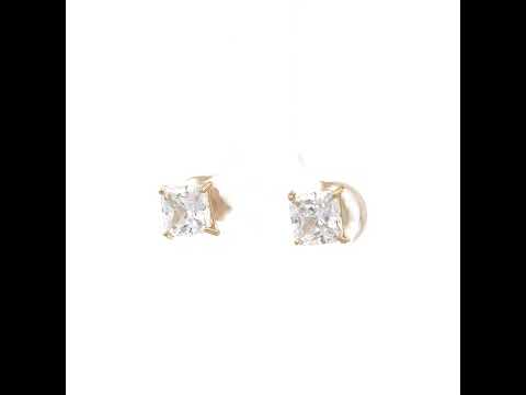 10K Yellow Gold Unisex Princess Cut Cubic-Zirconia Square Stud Earrings