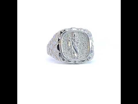 925 Sterling Silver Mens Nugget St. Jude Religious Ring Size 10