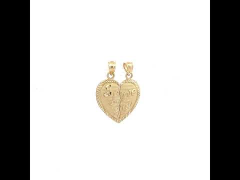 10K Yellow Gold Womens Textured I Love You Break Apart Heart Charm Pendant