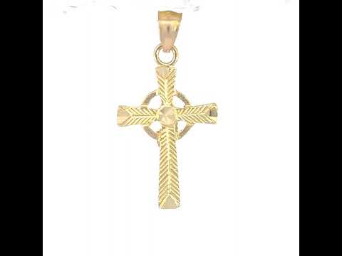 10K Yellow Gold Unisex Textured Cross Religious Charm Pendant