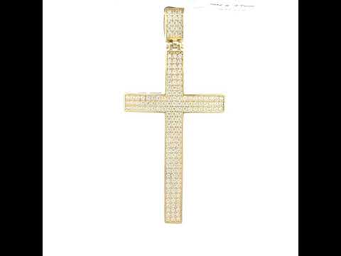 10K Yellow Gold Mens Cubic-Zirconia Cross Religious Charm Pendant