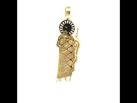 925 Sterling Silver Yellow-tone Mens Baguette Round Cubic-Zirconia St. Jude Religious Charm Pendant