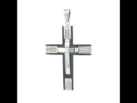Stainless Steel Black-tone Mens Cross Religious Charm Pendant