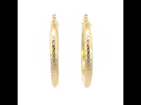10K Yellow Gold Womens Round Tube Diamond-cut Patterned Fancy Hoop Earrings 4mm-38