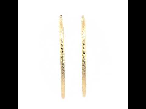 10K Yellow Gold Womens Round Tube Diamond-cut Patterned Fancy Hoop Earrings 3mm-63