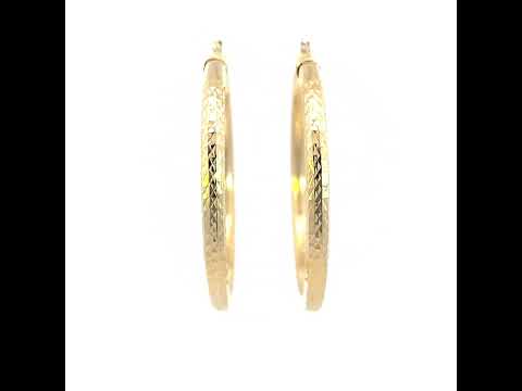 10K Yellow Gold Womens Round Tube Diamond-cut Patterned Fancy Hoop Earrings 4mm-50