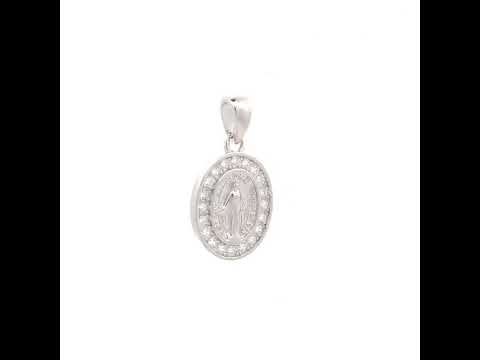 925 Sterling Silver Unisex Cubic-Zirconia Oval Miraculous Virgin Mary Religious Pendant