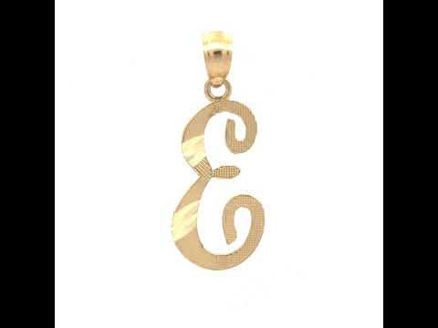 10K Yellow Gold Unisex Diamond-Cut Initial E Charm Pendant