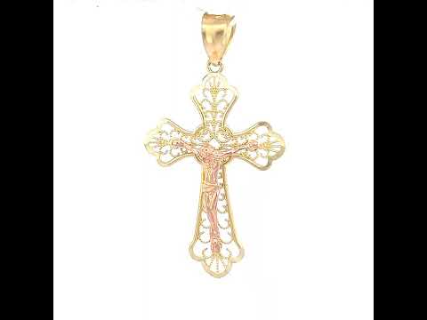 10K Gold Two-Tone Diamond-Cut Unisex Cross Crucifix Religious Charm Pendant
