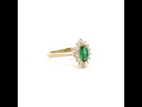 10K Yellow Gold Womens Round Marquise White Green Cubic-Zirconia Fashion Ring