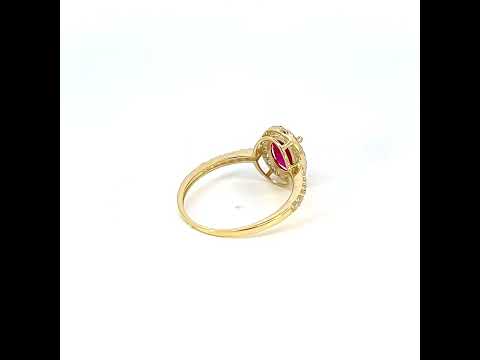10K Yellow Gold Womens Red White Oval Round Cubic-Zirconia Engagement Ring